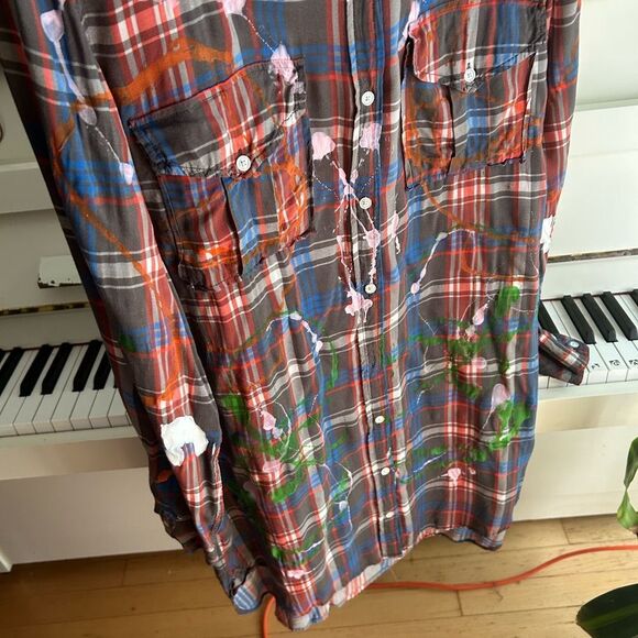 Wilfred Red and Blue Plaid Shirt Hand Painted Small - Picture 14 of 16